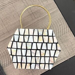 Ramla Mosaic Shell Clutch with Gold Handle